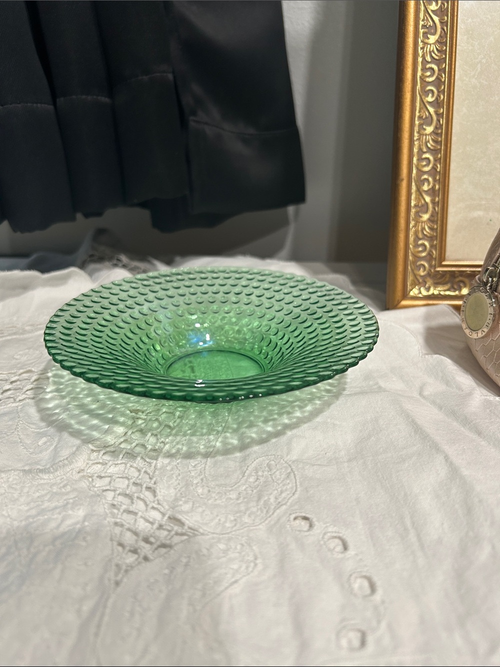 Textured Green Glass Serving Bowl by